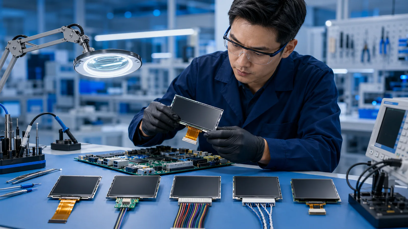 Engineer comparing TFT LCD interfaces and host controller requirements