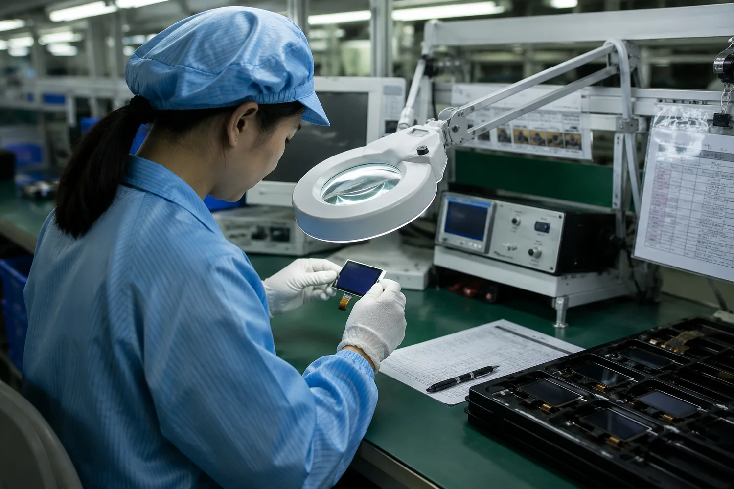 TFT LCD module incoming inspection and outgoing QC at an ESD-protected workstation