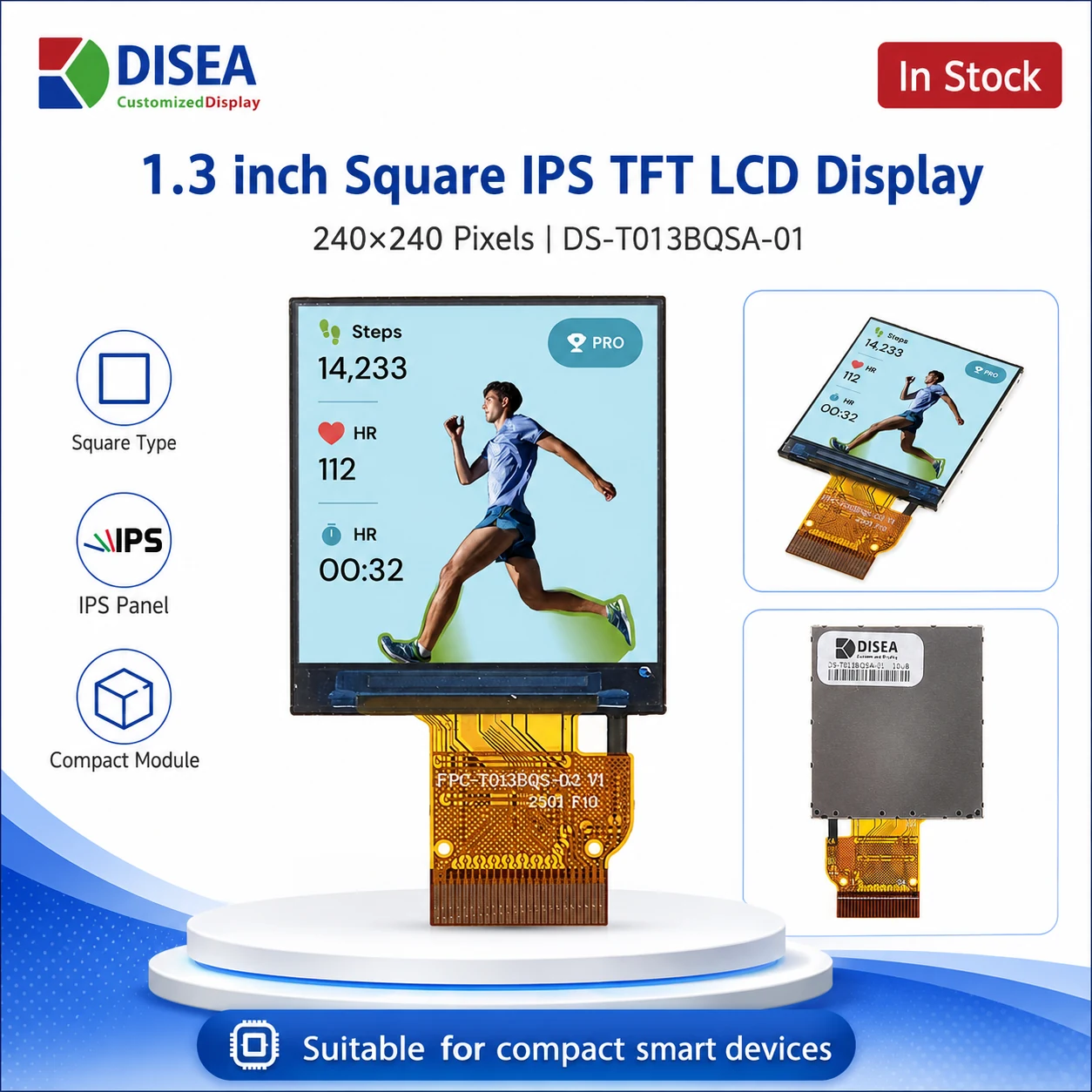 DS-T013BQSA-01 1.3 inch square IPS TFT LCD display