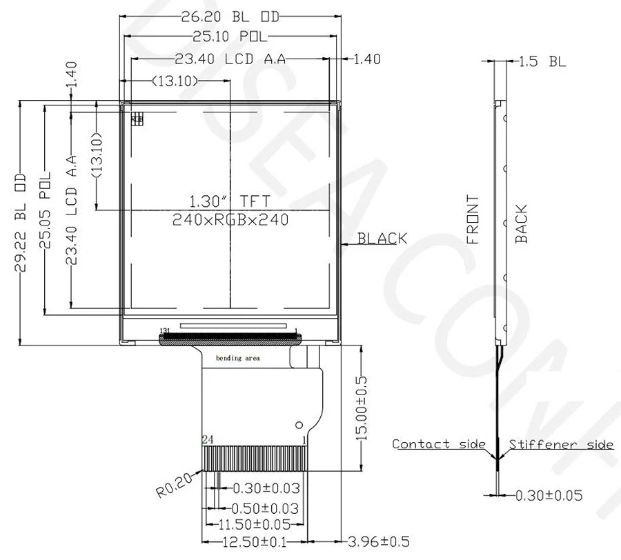 DS-T013BQSA-01 mechanical drawing and dimensions