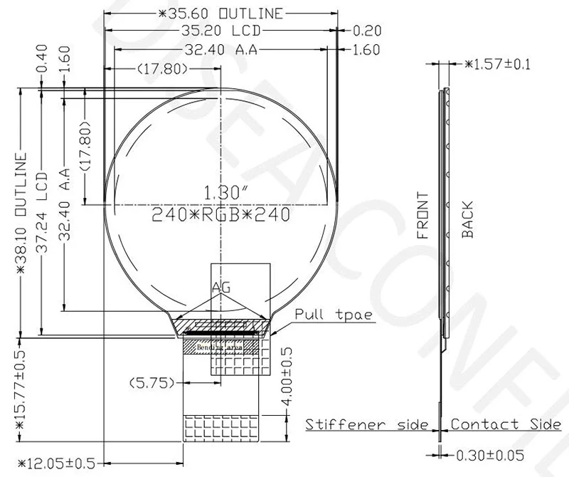 DS-T013HQGA-01 mechanical drawing and dimensions