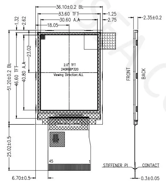 DS-T020BQSA-01 mechanical drawing and dimensions