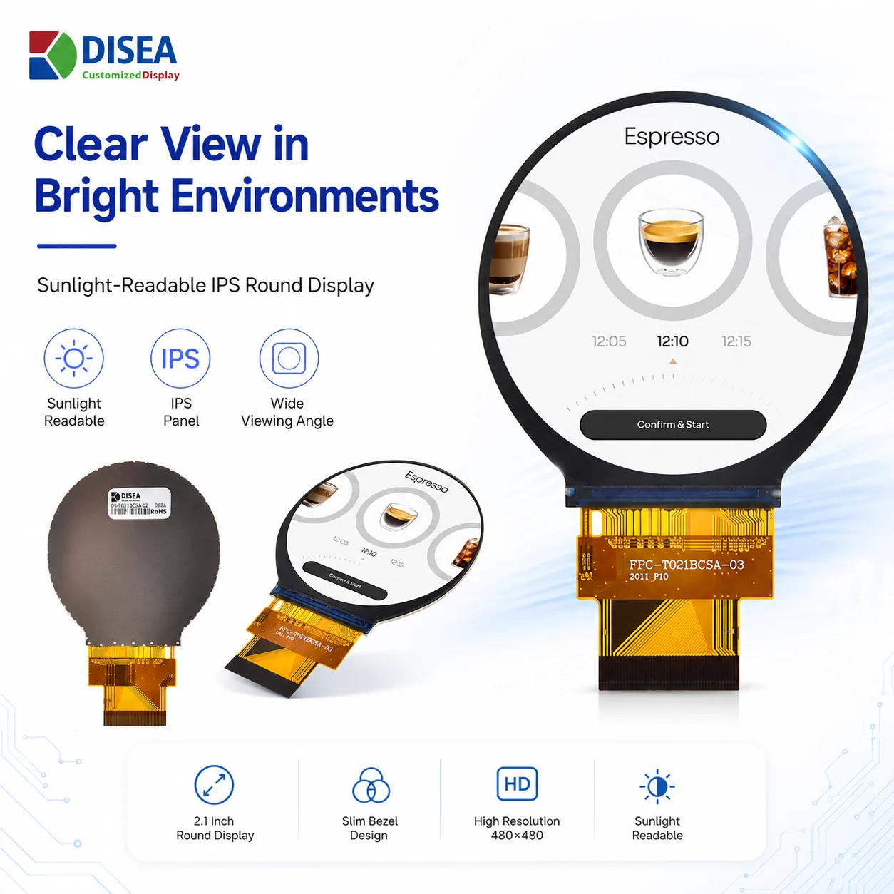 DS-T021BCSA-02 sunlight-readable display highlights