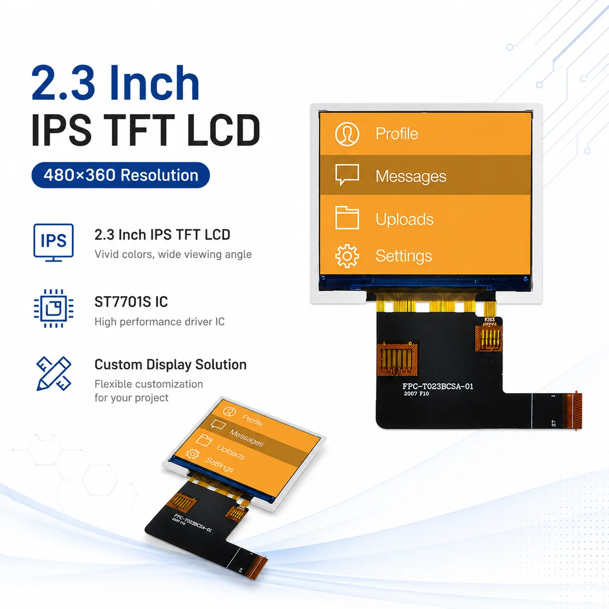 DS-T023BCSA-01 2.3 inch 480x360 IPS TFT LCD module with ST7701S IC