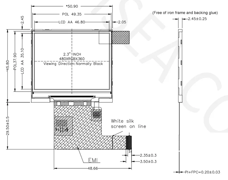 DS-T023BCSA-01 mechanical drawing and dimensions