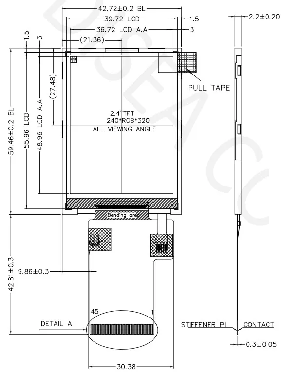 DS-T024BQSA-01 mechanical drawing and dimensions