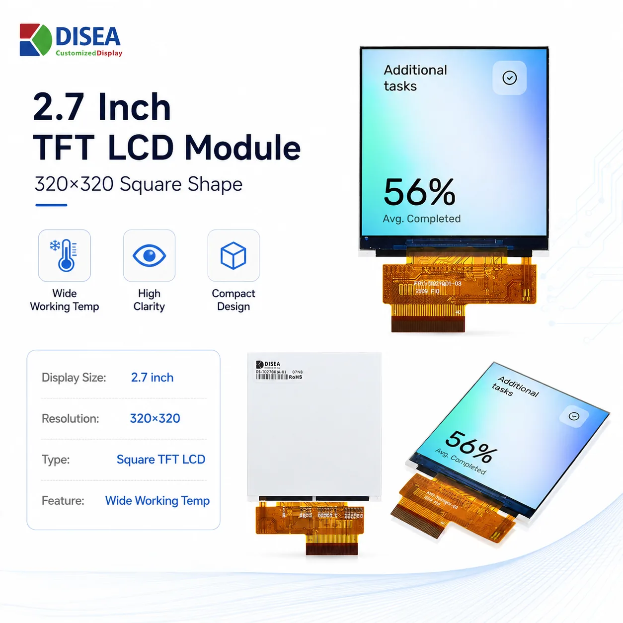 DS-T027BOIA-01 2.7 inch 320x320 IPS square TFT LCD module