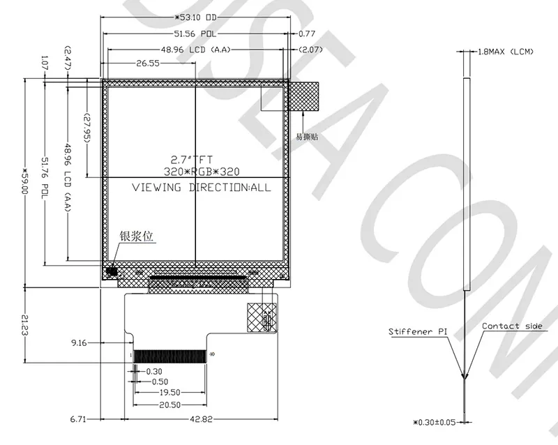 DS-T027BOIA-01 mechanical drawing and dimensions