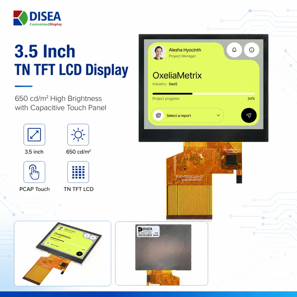 DS-T035GLH-02CA 3.5 inch high brightness TN TFT LCD with PCAP