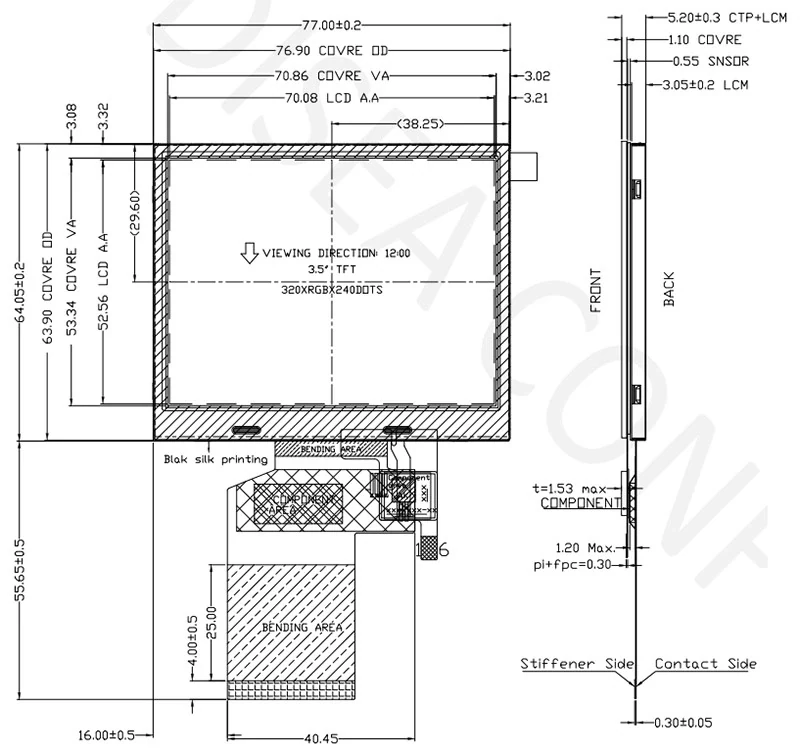 DS-T035GLH-02CA mechanical drawing