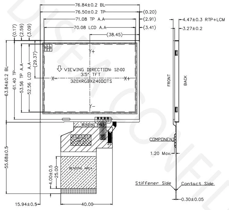 DS-T035SLH-01PD mechanical drawing and dimensions